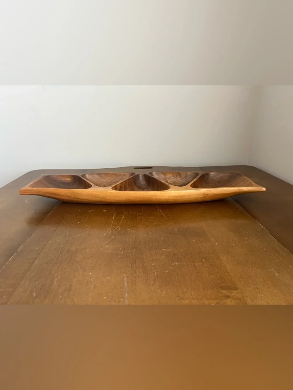 Vintage Monkey Pod Wood Divided Serving Tray Hand‎ Crafted Philippines 24 Inch